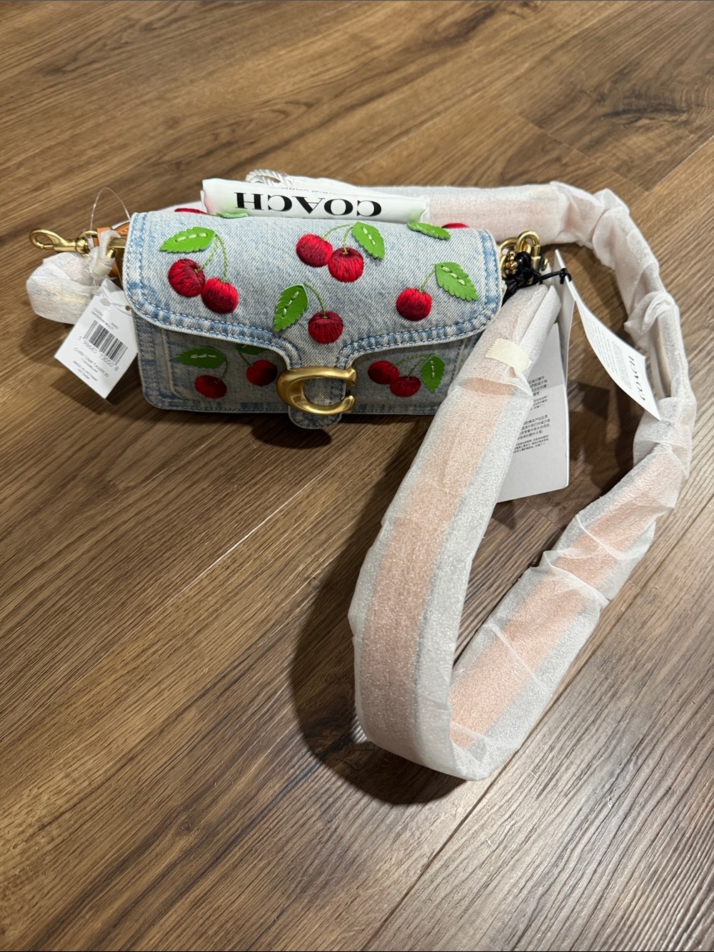 COACH Tabby Small Denim Cherry Embroidery Shoulder Bag 20 - Picture 9 of 10